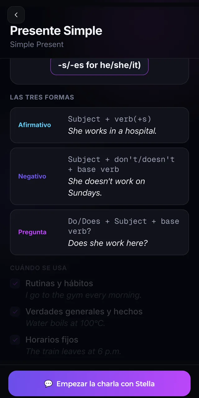 Explicación de gramática en CharlAI