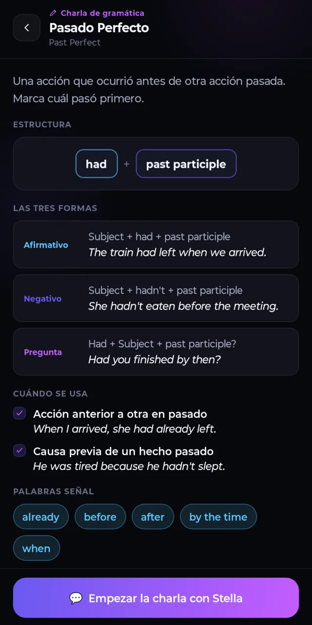 Explicación de gramática en CharlAI
