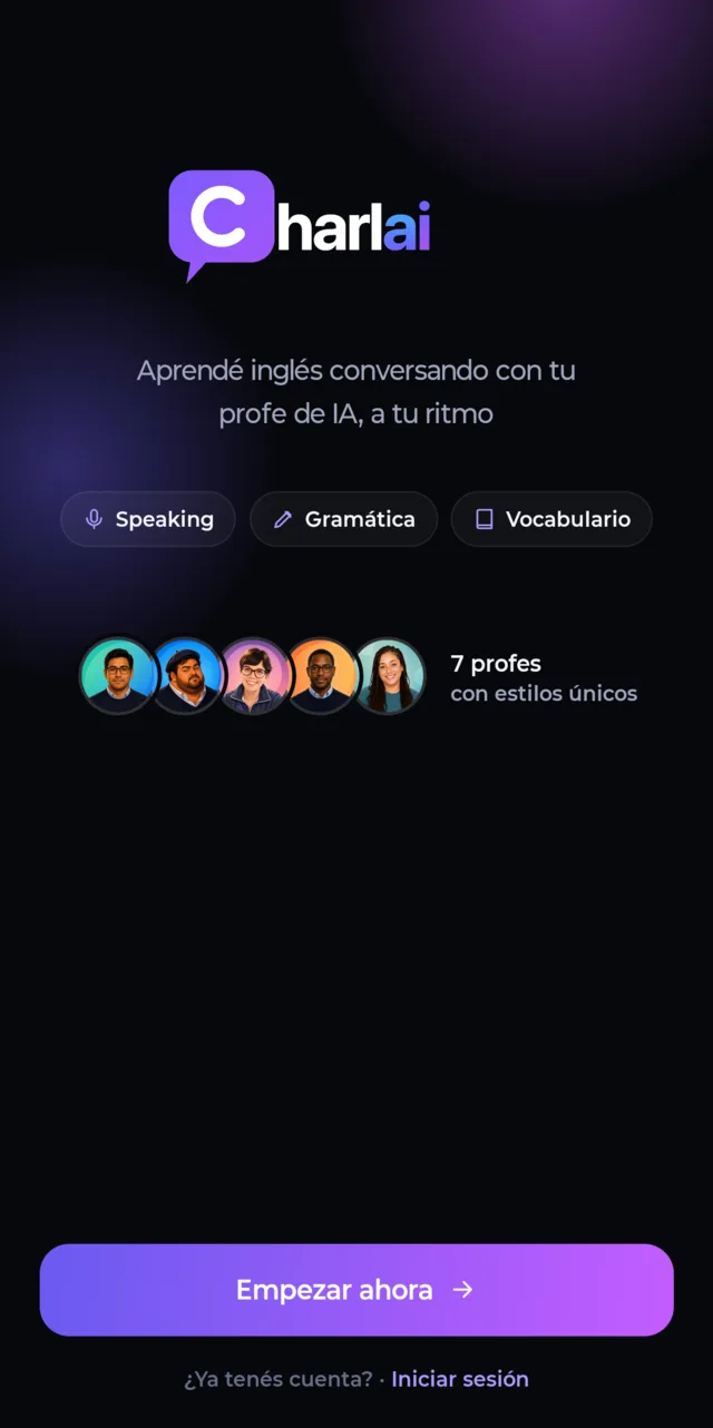 Pantalla de bienvenida de CharlAI